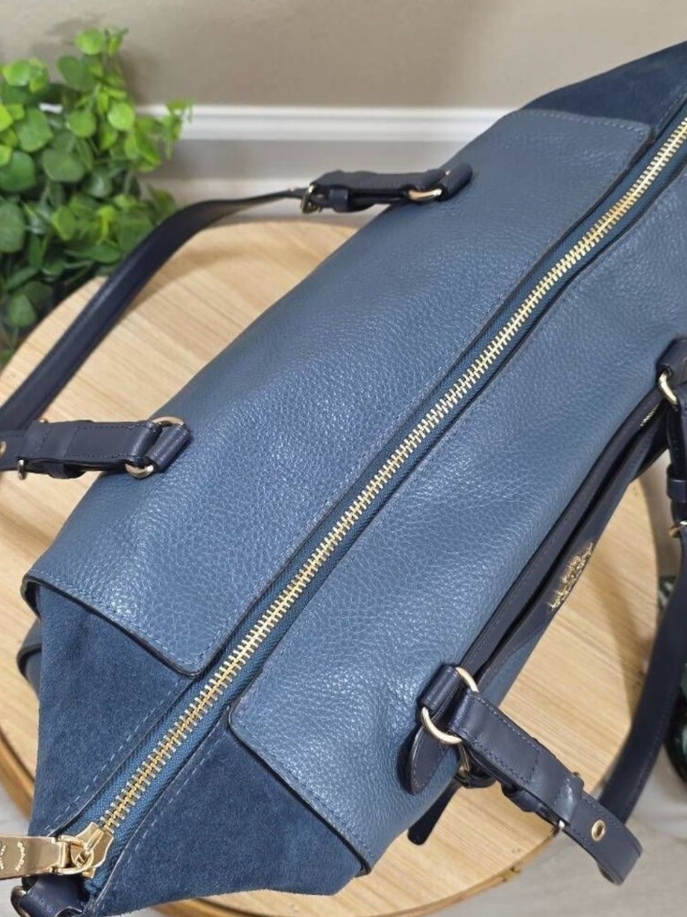 Coach Pebbled Leather Satchel - Navy with Gold Hardware - Picture 6 of 11